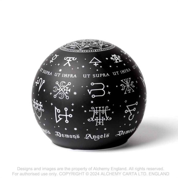 Alchemy Gothic Angels and Demons LED Globe Light Black Glass Etched Symbols NIB - Picture 4 of 5